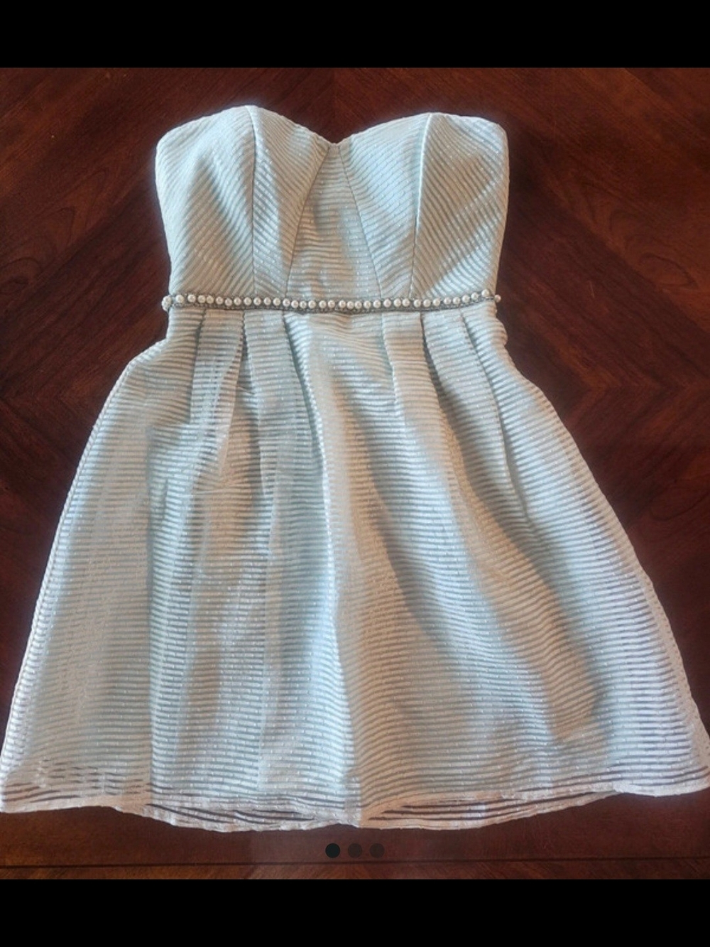Minuet Petite Strapless Light Green Dress with Pearl Waist
